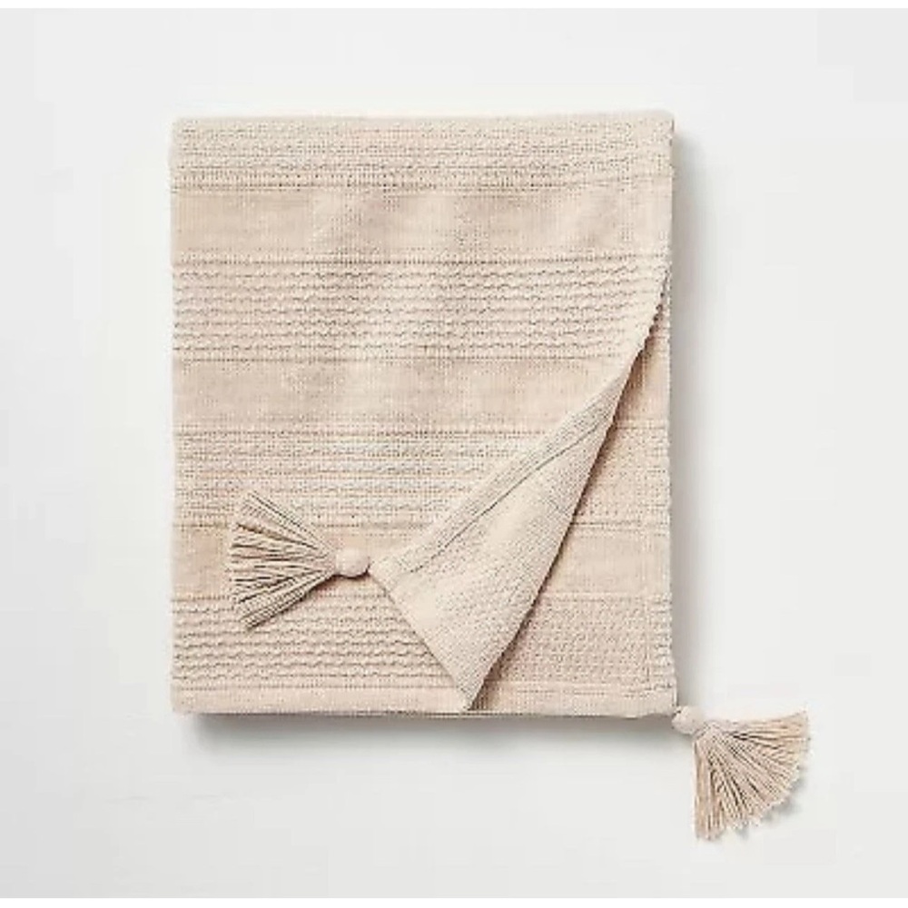 Hearth & Hand Textured Stripe Dobby Throw Blanket with Tassels (Blush)